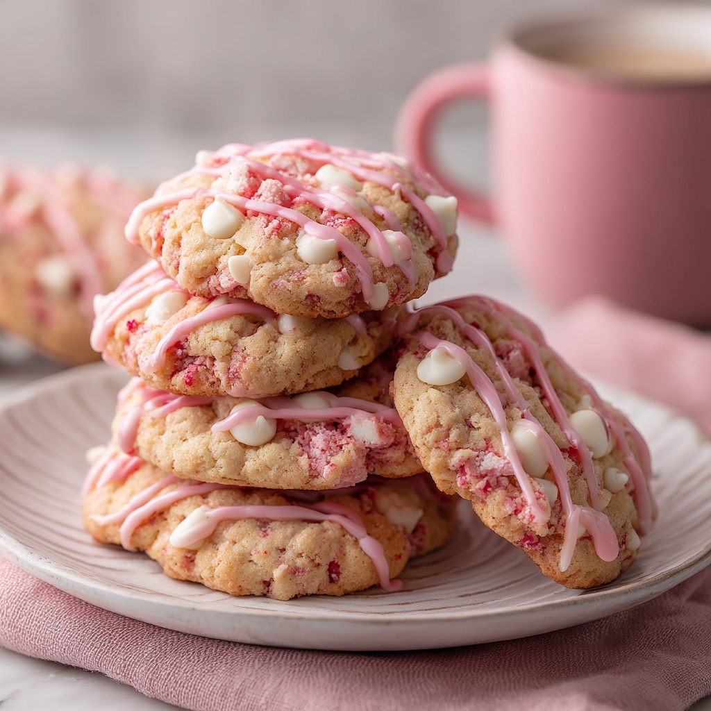 Strawberry Crunch Cookies: Soft, Sweet, and Topped with a Crunchy Pink Glaze Recipe - Recipe Image