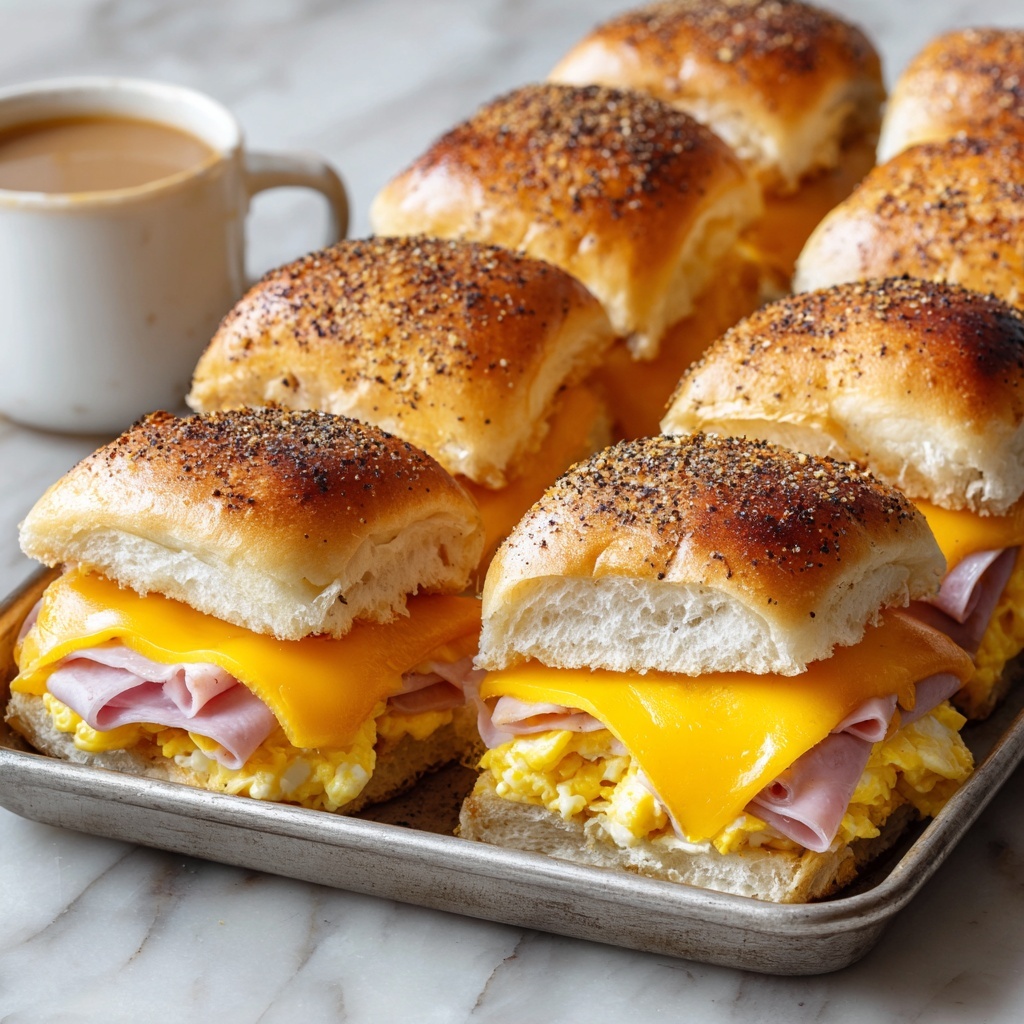 Mini Breakfast Sliders: Cheesy, Savory & Baked on Sweet Hawaiian Rolls Recipe - Recipe Image