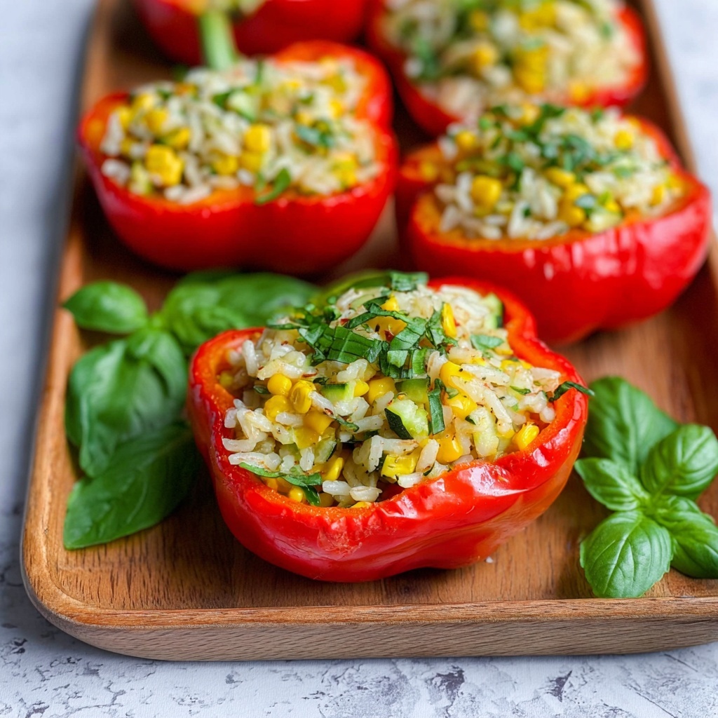 Grilled Stuffed Bell Peppers with Corn, Zucchini, and Basil Recipe - Recipe Image