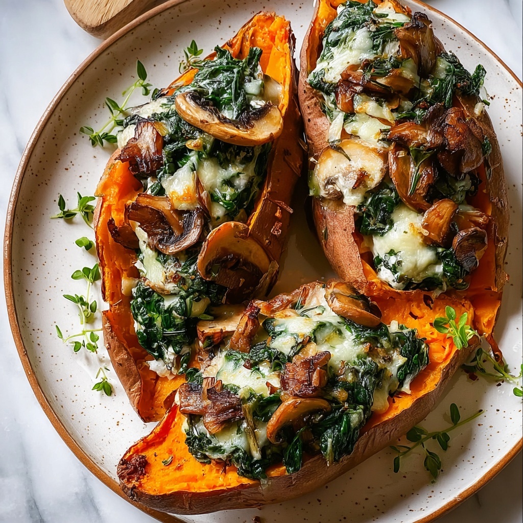 Creamy Mushroom and Spinach Stuffed Sweet Potatoes Recipe - Recipe Image
