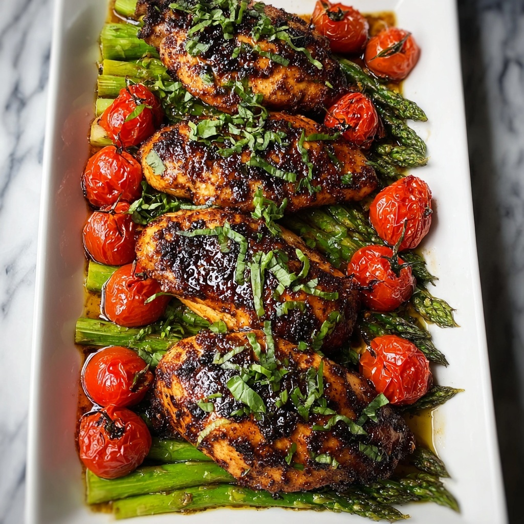 One Pan Balsamic Chicken with Cherry Tomatoes and Asparagus Recipe - Recipe Image
