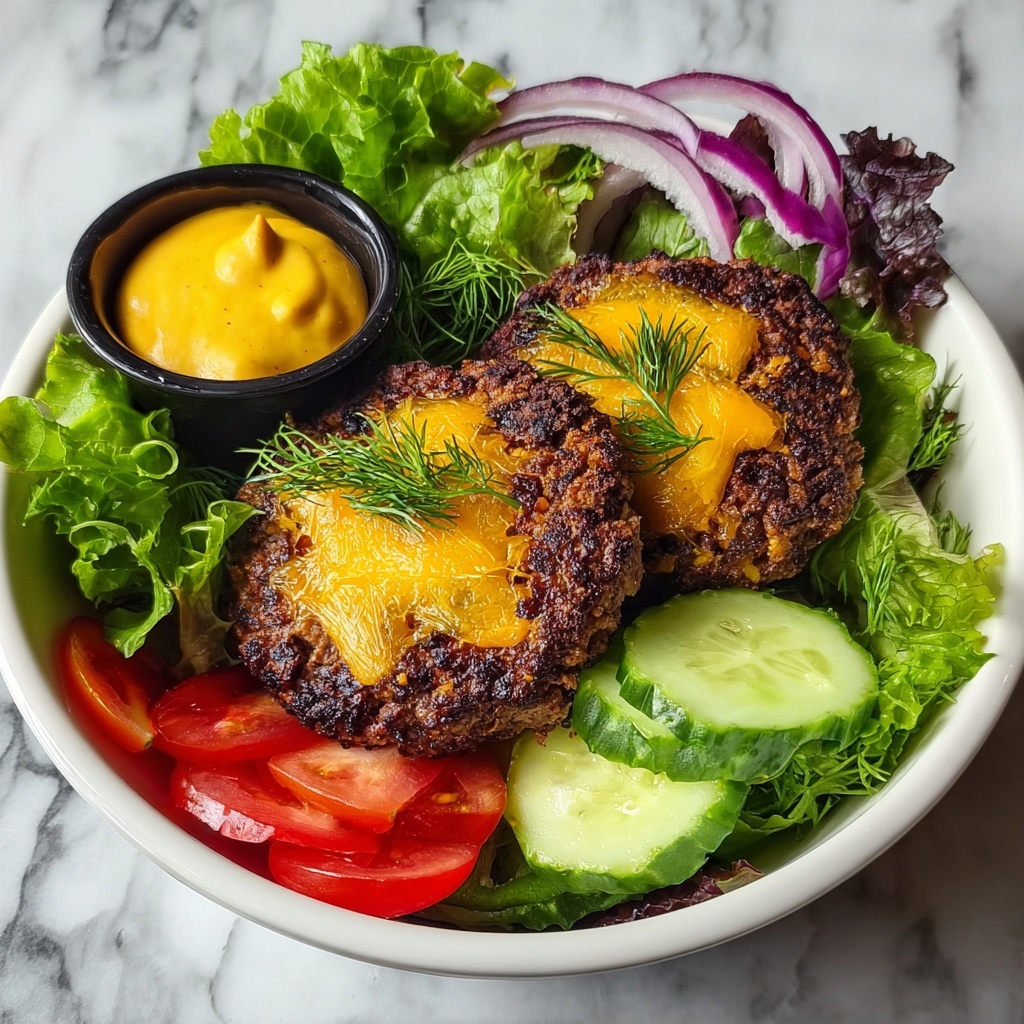 Grilled Juicy Burger Bowls with Fresh Greens Recipe - Recipe Image