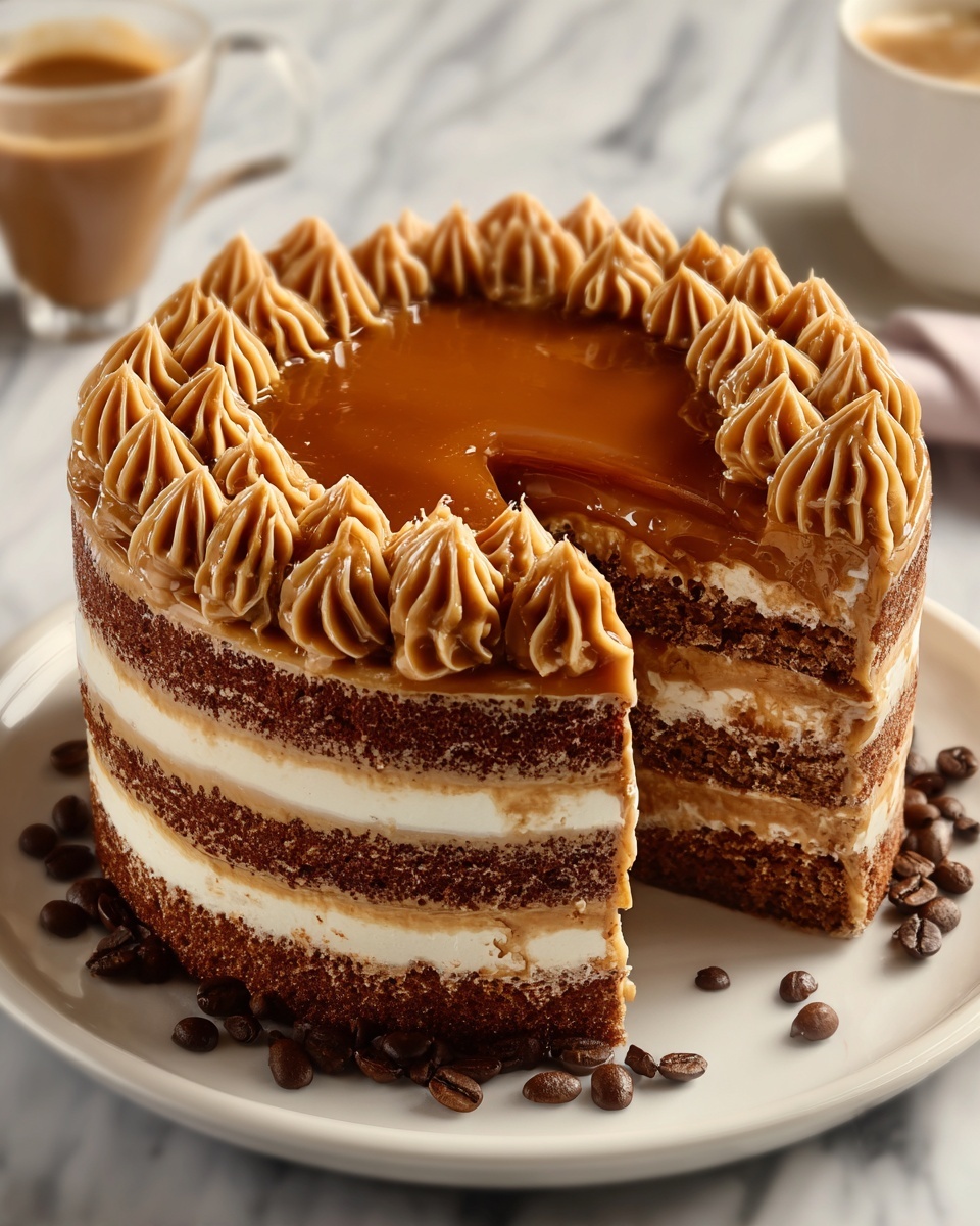 Decadent Caramel Latte Cake with Coffee Buttercream Recipe - Recipe Image