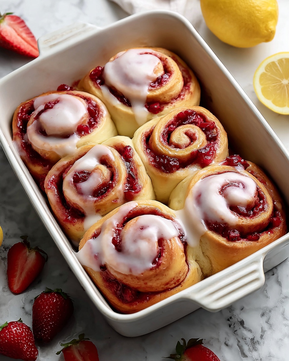 Strawberry Cinnamon Rolls with Lemon Cream Cheese Glaze Recipe - Recipe Image
