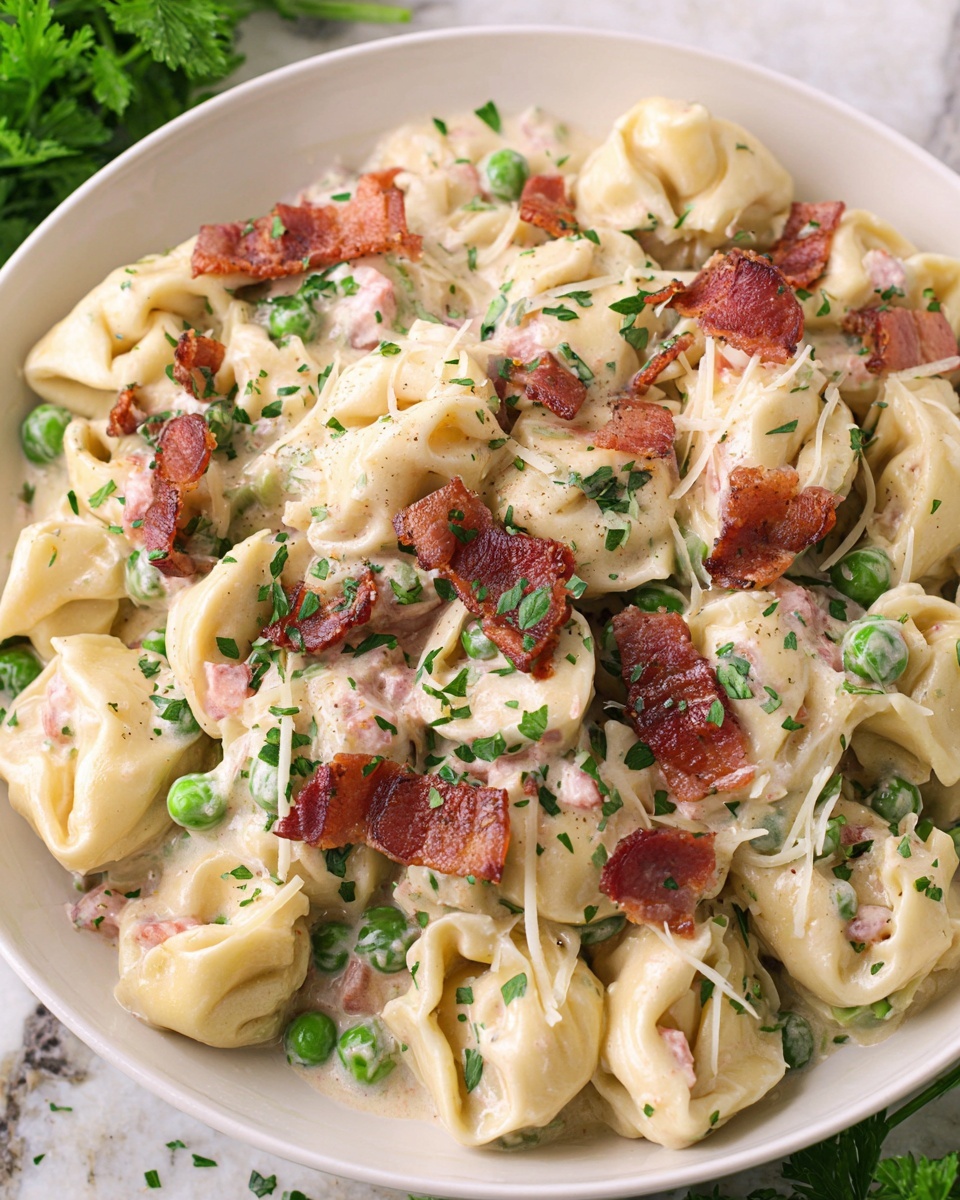 Tortellini Carbonara with Bacon, Peas, and Parmesan Recipe - Recipe Image