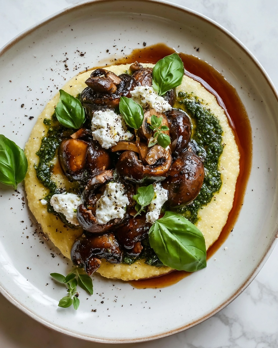 Spring Mushroom Polenta with Basil Vinaigrette Recipe - Recipe Image