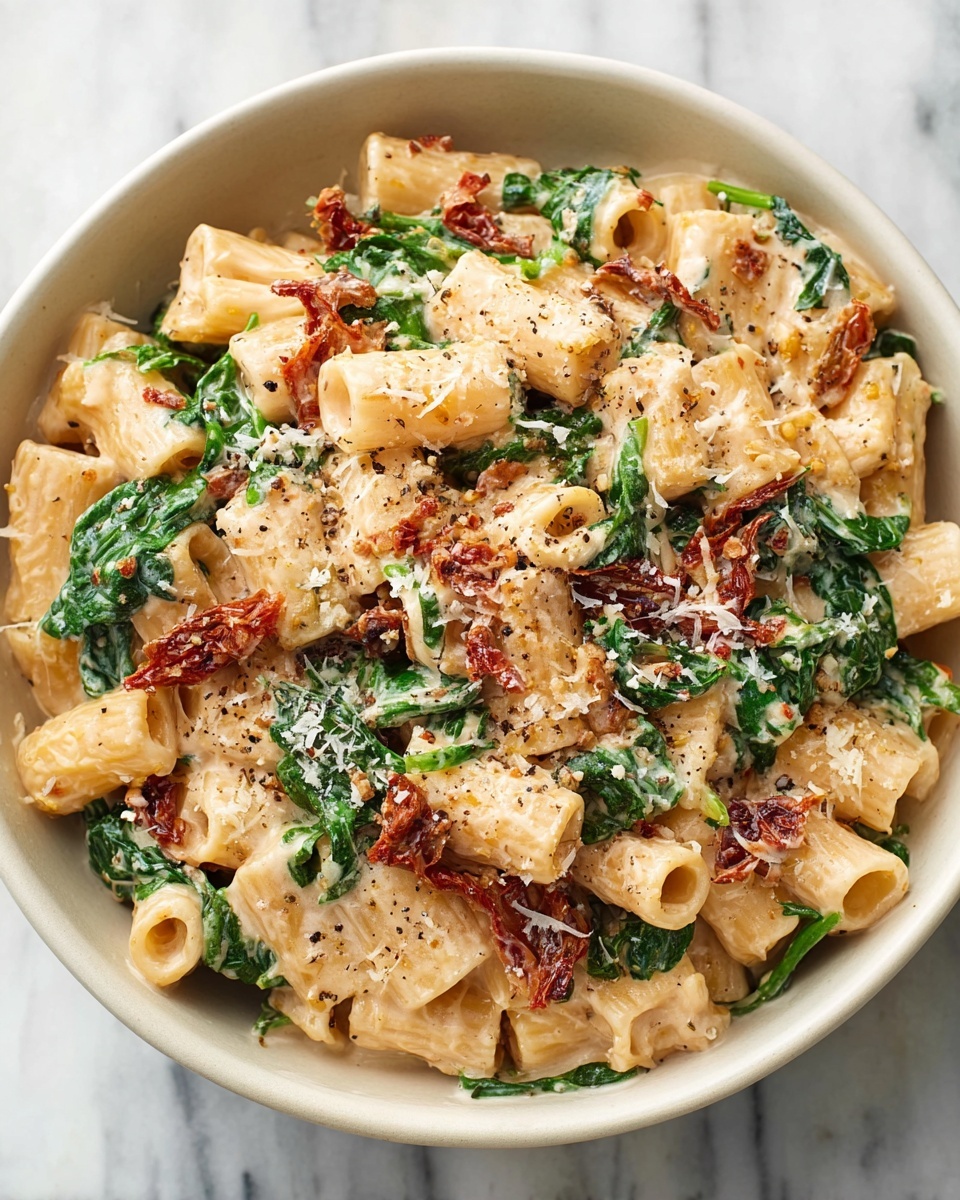 Sun-Dried Tomato Pasta with Spinach and Cream Recipe - Recipe Image
