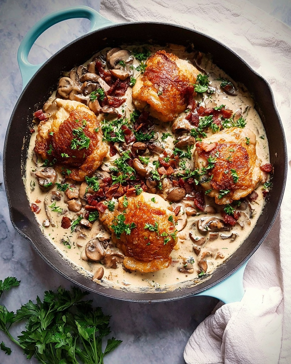 Creamy Bourbon Chicken with Pancetta and Mushrooms Recipe - Recipe Image