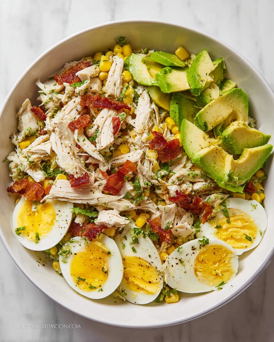 Avocado Chicken Salad with Corn, Bacon, and Fresh Herbs Recipe - Recipe Image