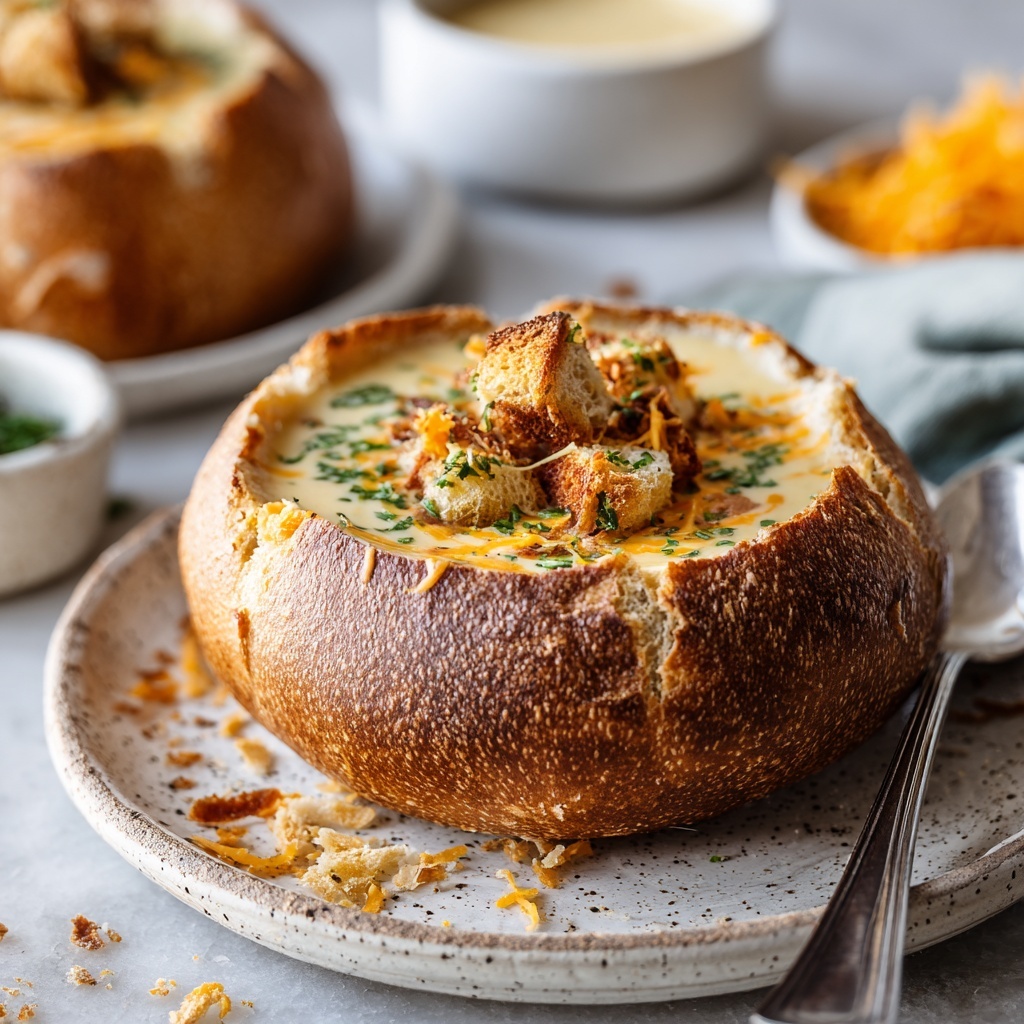 Cheddar & Cauliflower Soup in Mini Bread Bowls Recipe - Recipe Image