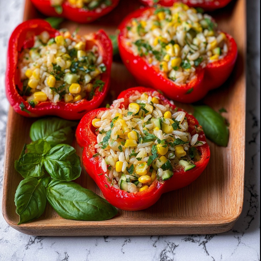 Grilled Stuffed Bell Peppers with Corn, Zucchini, and Basil Recipe - Recipe Image