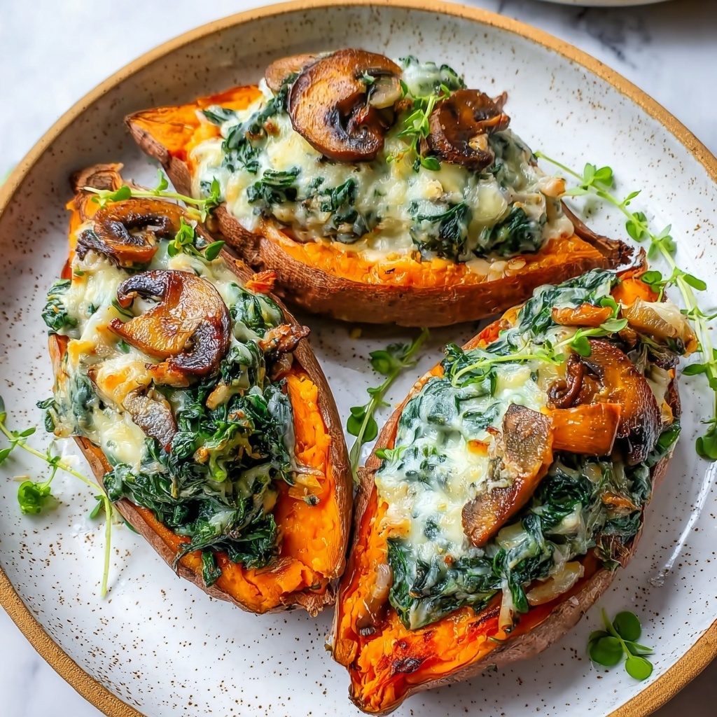 Creamy Mushroom and Spinach Stuffed Sweet Potatoes Recipe - Recipe Image