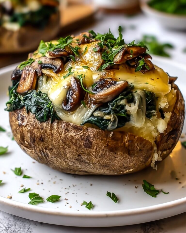 Baked Potatoes Stuffed with Spinach, Mushrooms, and Cheesy Vegan Filling Recipe