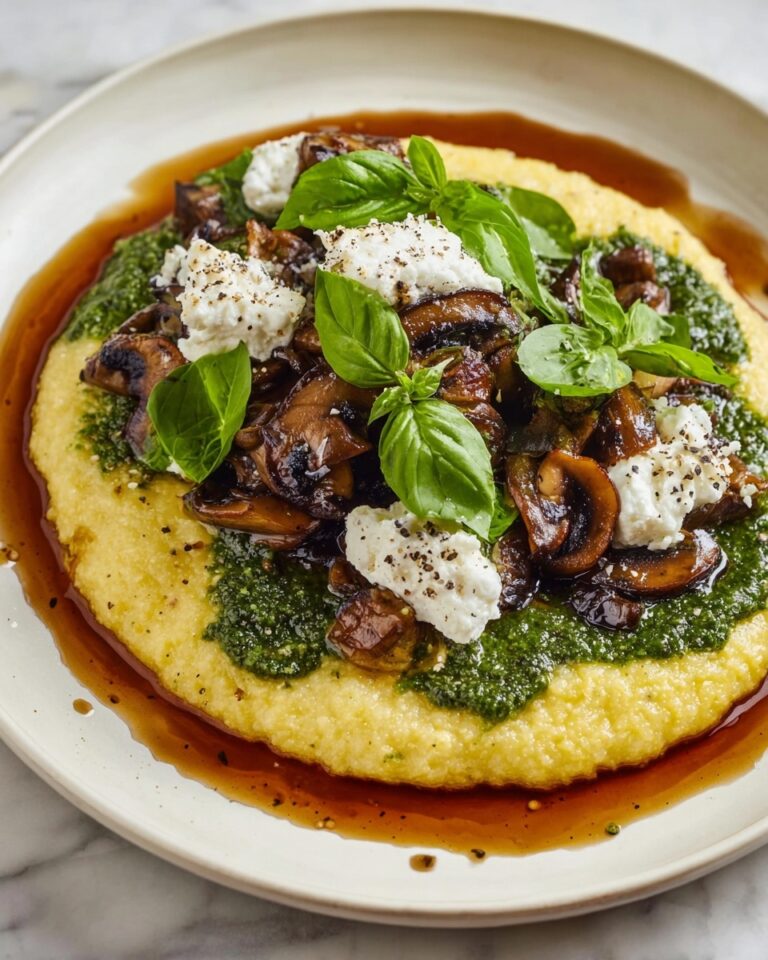Spring Mushroom Polenta with Basil Vinaigrette Recipe
