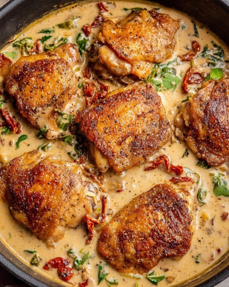 Creamy Chicken Thighs with Sun-Dried Tomatoes and Basil Recipe