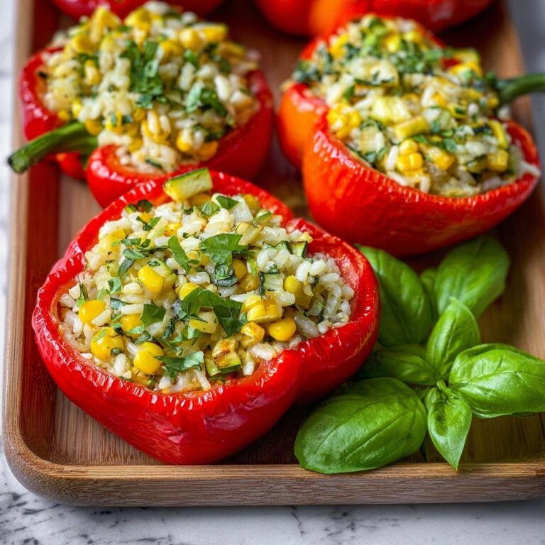 Grilled Stuffed Bell Peppers with Corn, Zucchini, and Basil Recipe