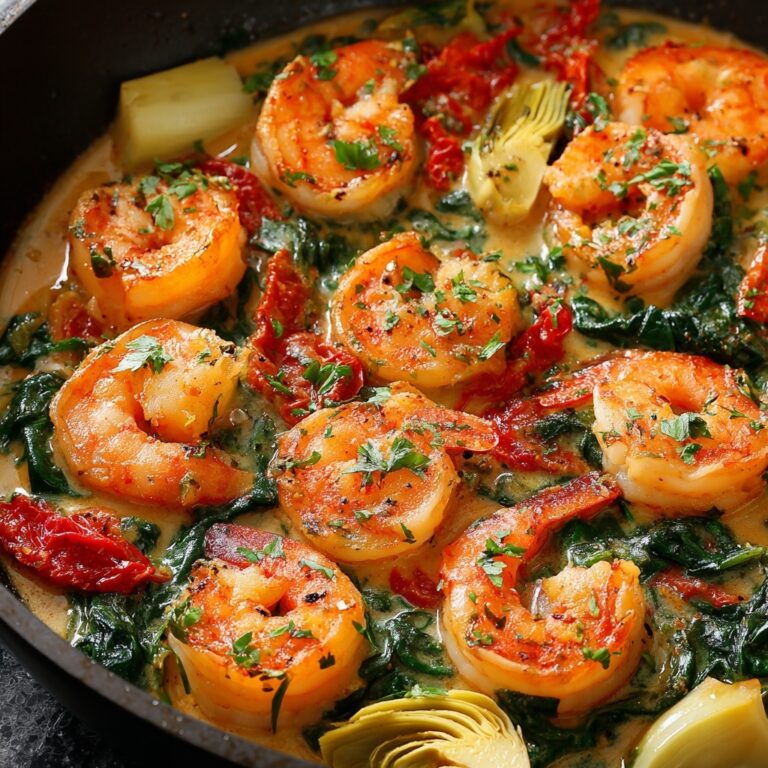 Tuscan Shrimp Skillet with Sun-Dried Tomatoes, Artichokes, and Spinach Recipe