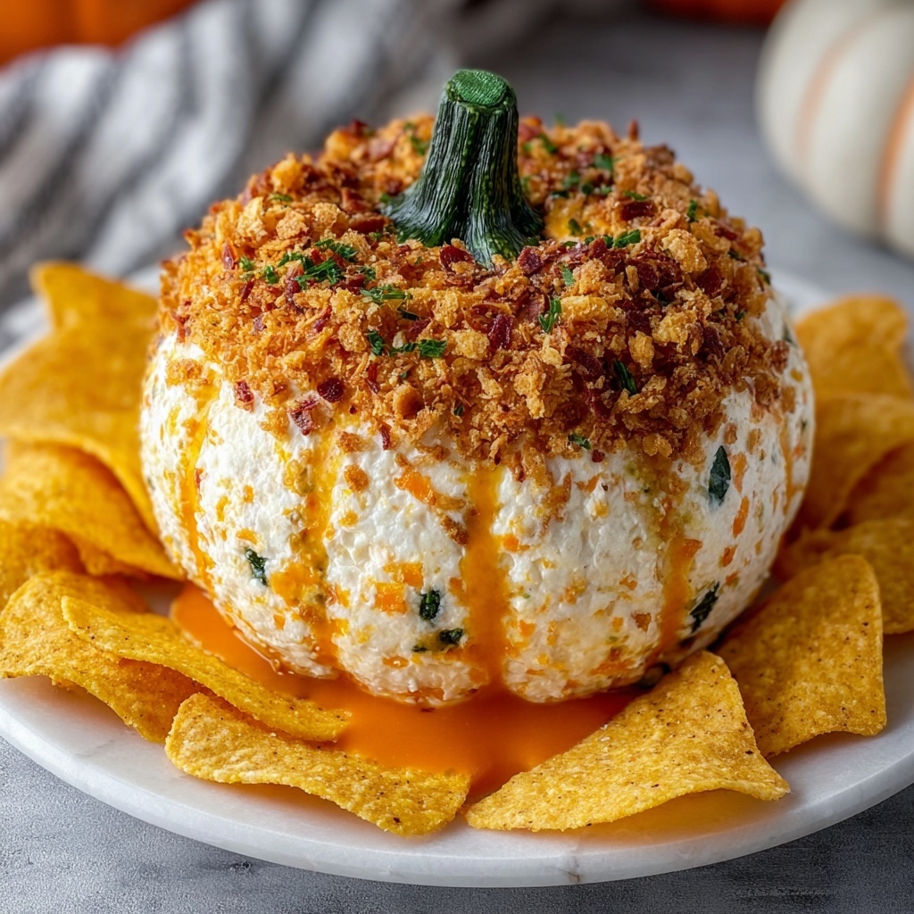 Pumpkin-Shaped Cheese Ball with Nacho Chips Recipe - Recipe Image