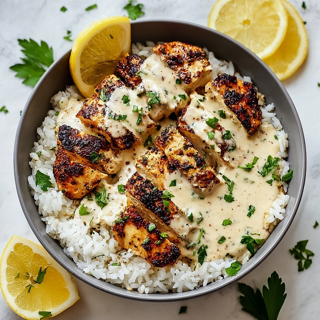 Chicken and Rice Bowls with Creamy Garlic Parmesan Sauce Recipe - Recipe Image