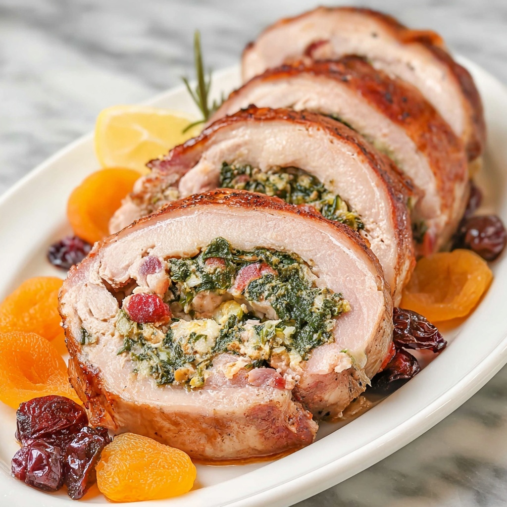 Stuffed Pork Tenderloin with Spinach, Dried Fruit, and Balsamic Glaze Recipe - Recipe Image