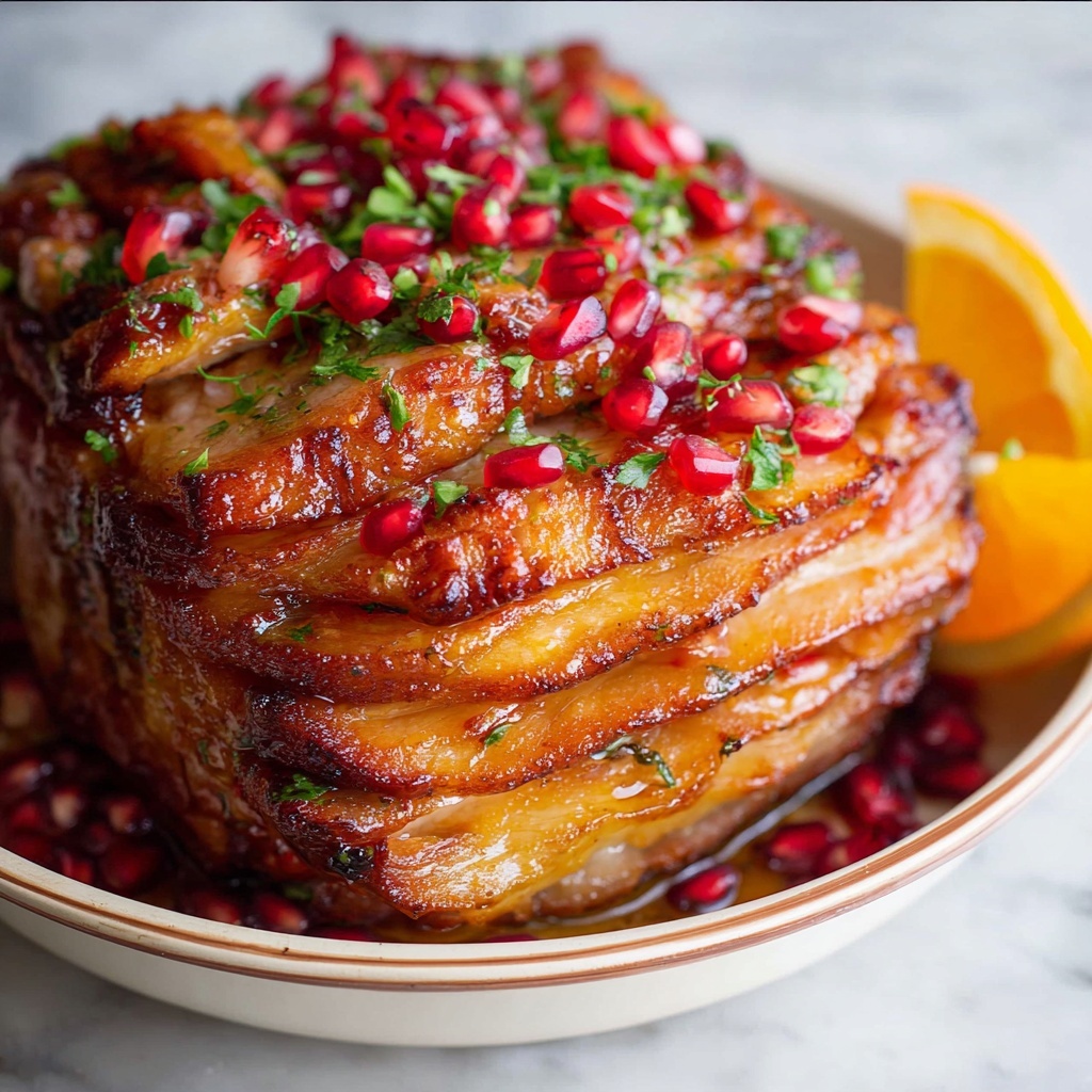 Orange Glazed Christmas Ham with Pomegranate Seeds Recipe - Recipe Image