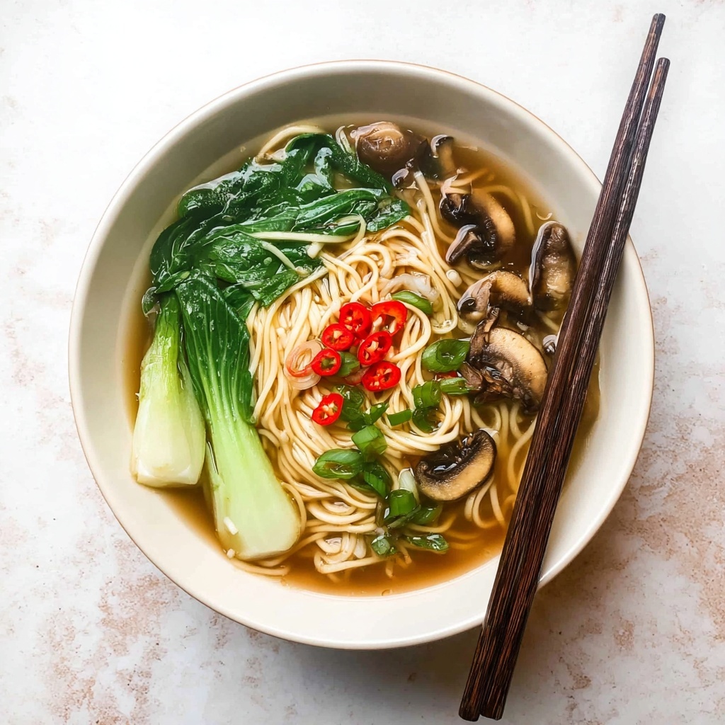 Udon Noodle Soup with Mushrooms and Baby Bok Choy Recipe - Recipe Image