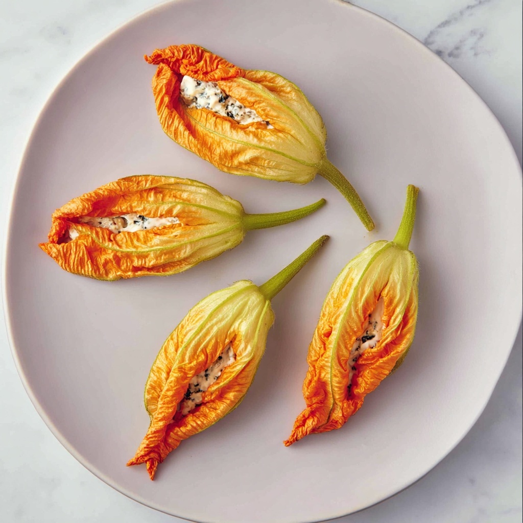 Stuffed Squash Blossoms with Goat's Cheese and Mustard Recipe - Recipe Image
