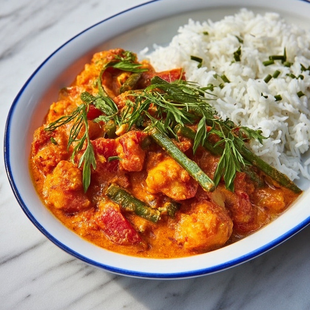 Thai Red Chicken Curry with Cherry Tomatoes and Sweet Potatoes Recipe - Recipe Image