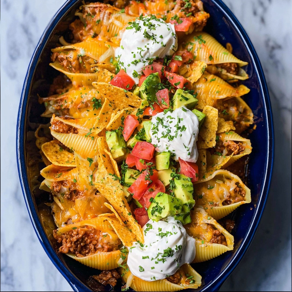 Mexican Stuffed Shells with Beef, Cheese, and Crispy Corn Chips Recipe - Recipe Image
