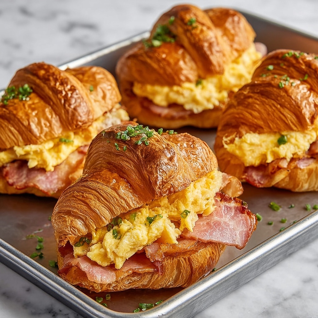 Croissant Breakfast Sandwiches with Dijon Honey Spread and Scrambled Eggs Recipe - Recipe Image