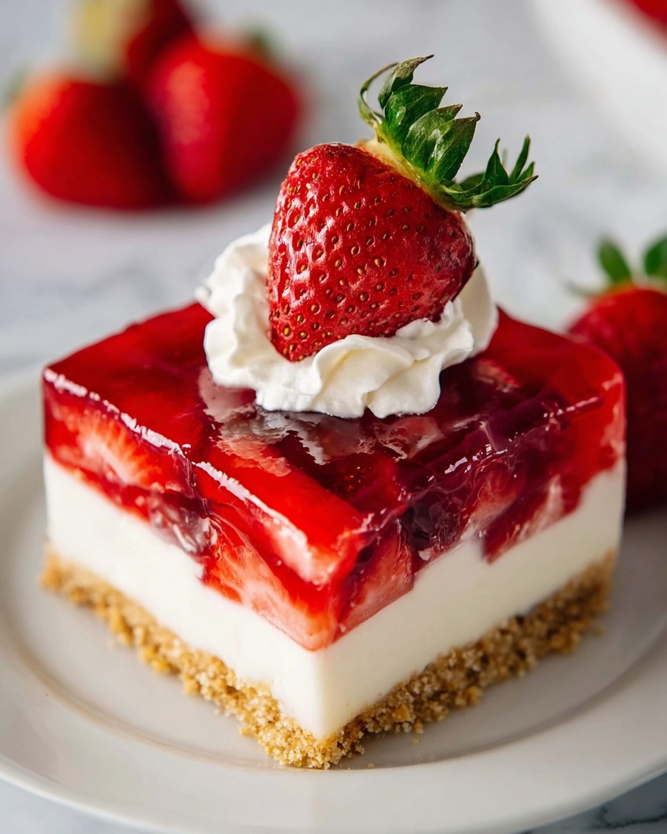 Jello Pretzel Salad with Fresh Strawberries and Cream Recipe - Recipe Image