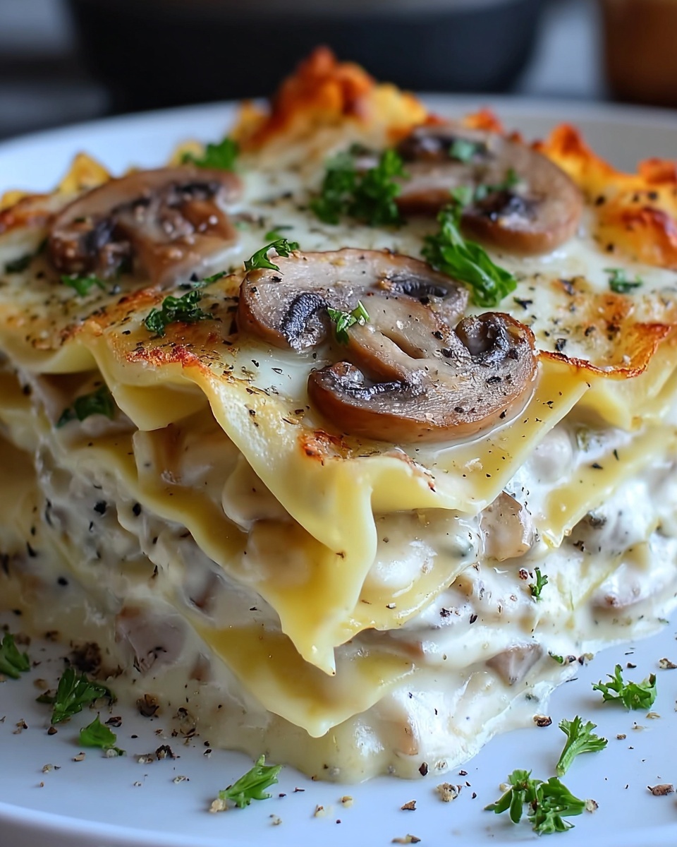 Mushroom Chicken Alfredo Lasagna Recipe - Recipe Image