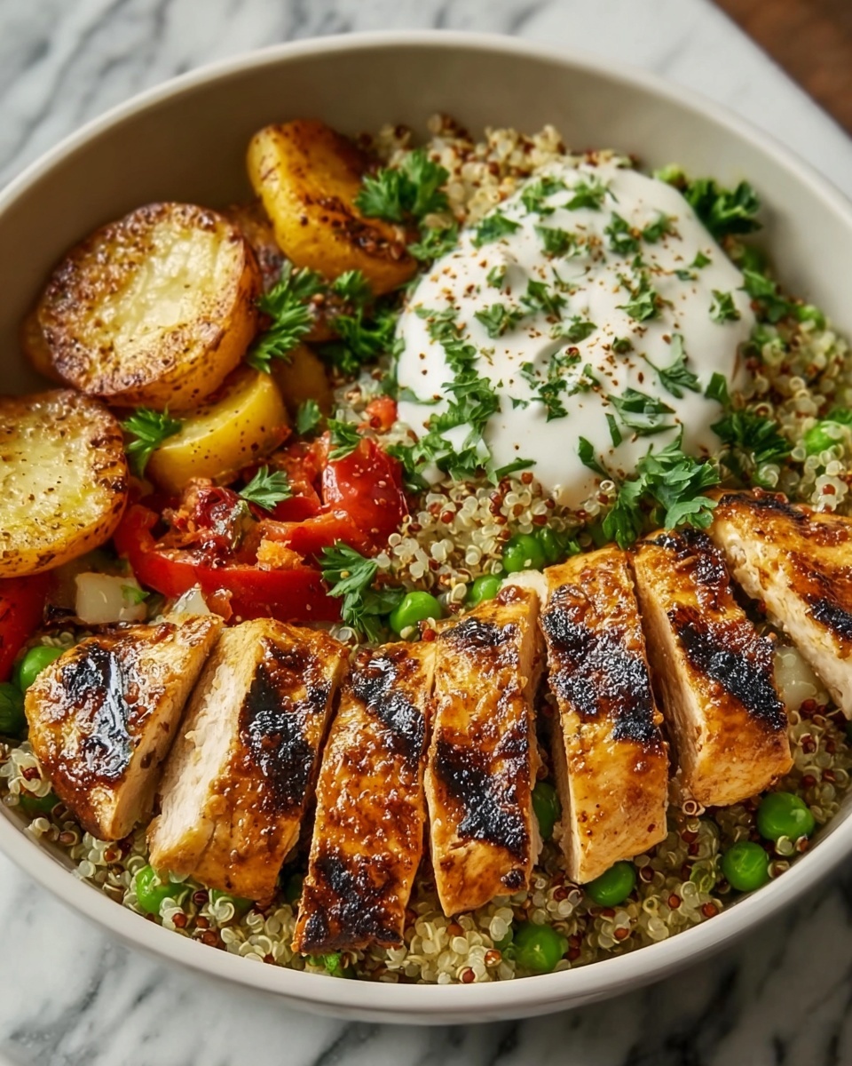 Chicken Quinoa Bowl with Tomatoes, Cucumber, and Feta Recipe - Recipe Image