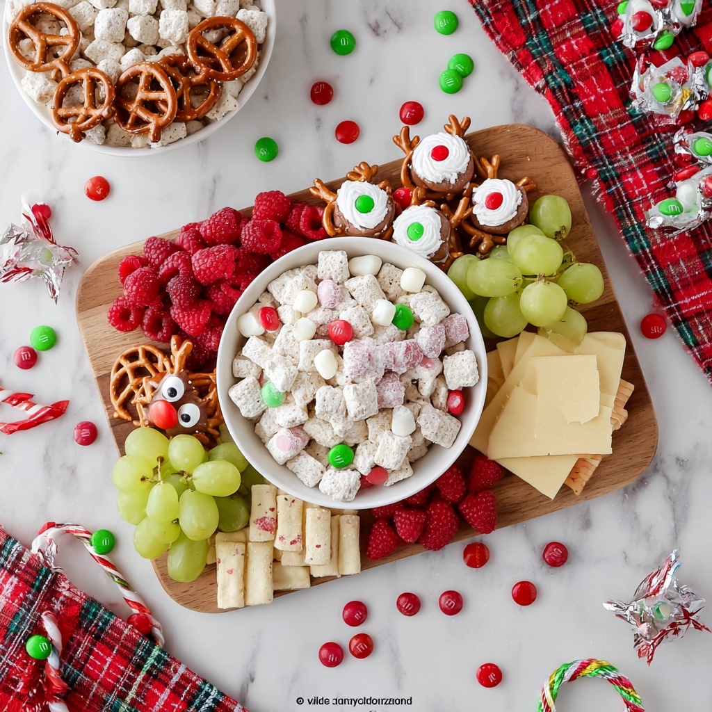 Festive Christmas Snack Board with Cookies, Pretzels, Fruit, and Candy Recipe - Recipe Image