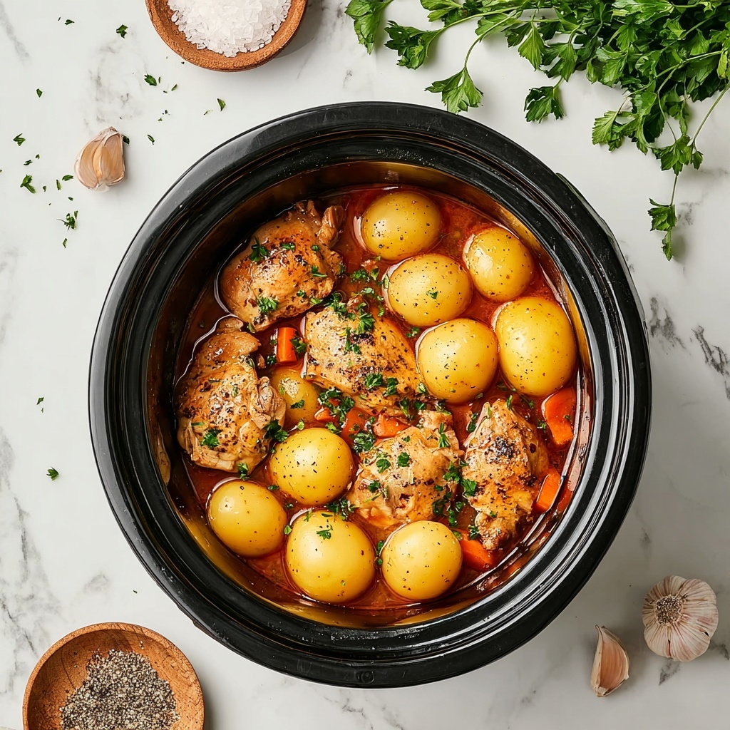 Slow Cooker Parmesan Garlic Chicken and Potatoes Recipe - Recipe Image