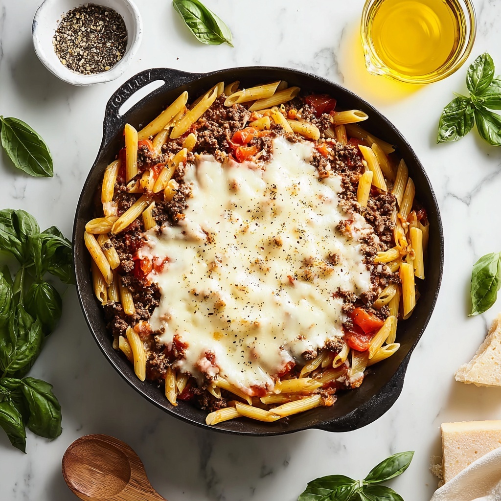 Cheesy Penne with Garlic Butter Ground Beef Recipe - Recipe Image