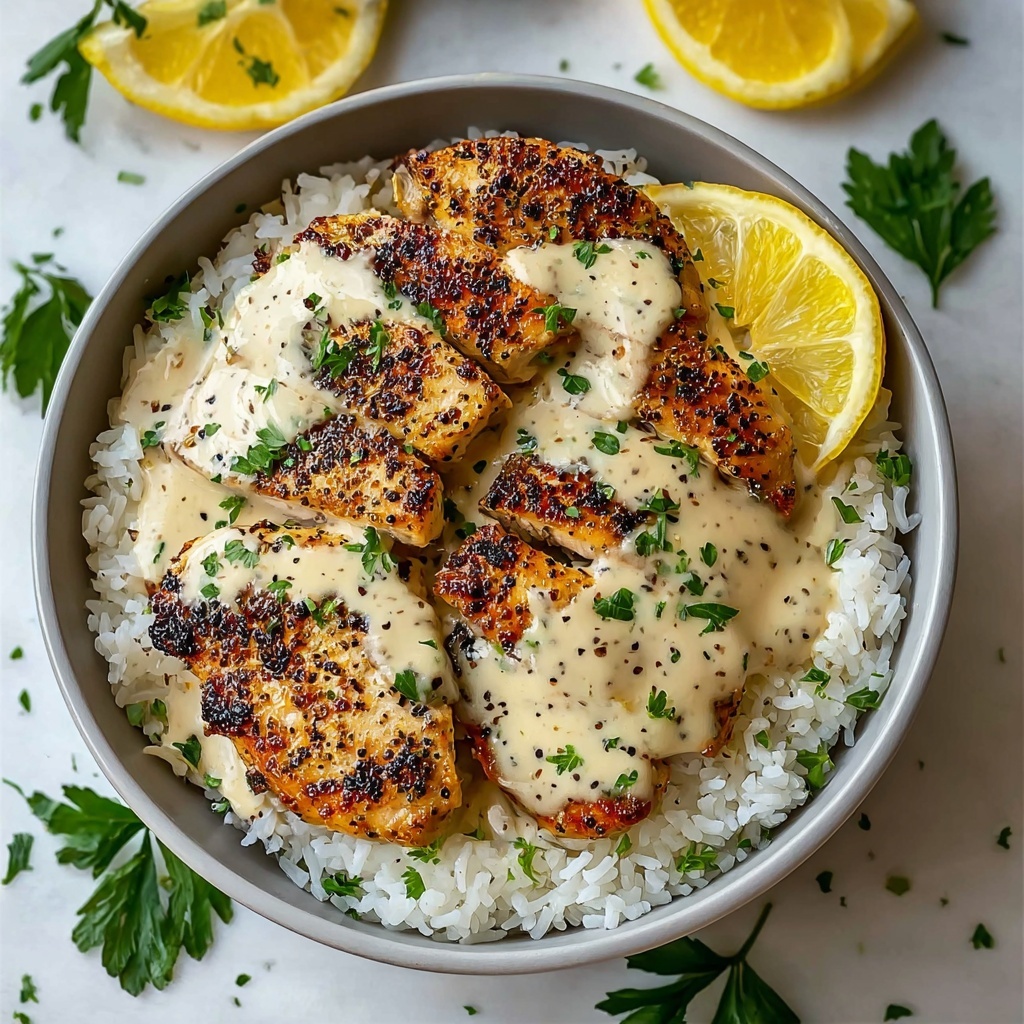 Chicken and Rice Bowls with Creamy Garlic Parmesan Sauce Recipe - Recipe Image