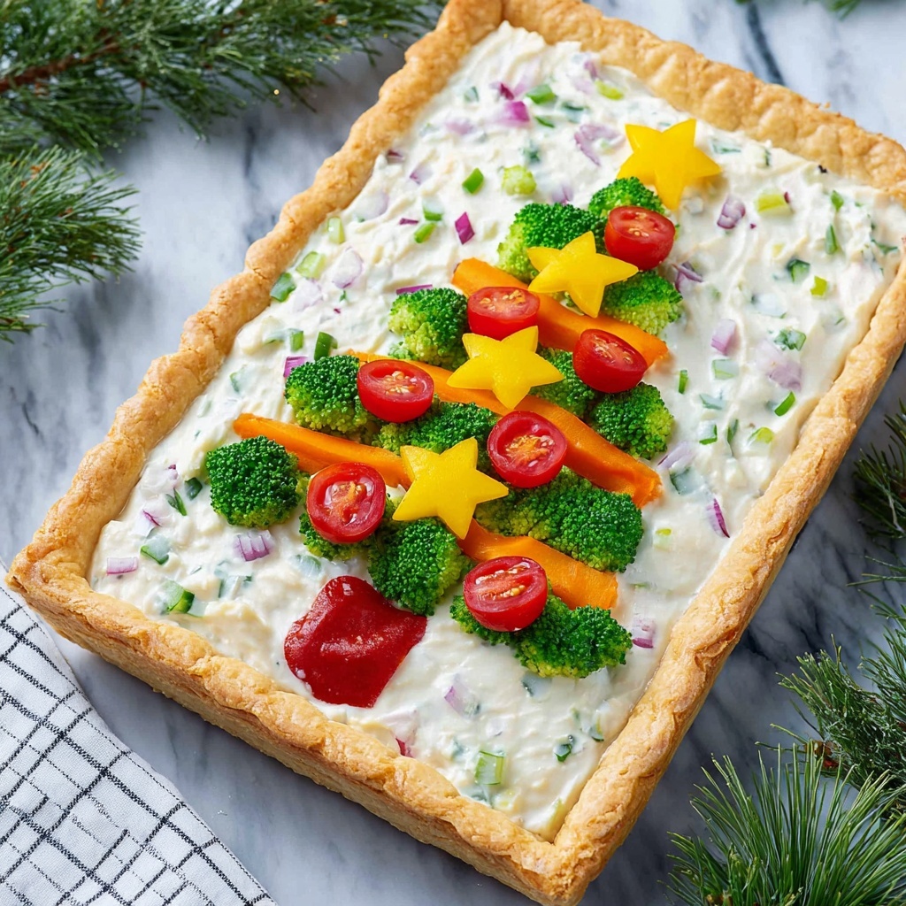 Easy Christmas Veggie Tree Pizza Recipe - Recipe Image