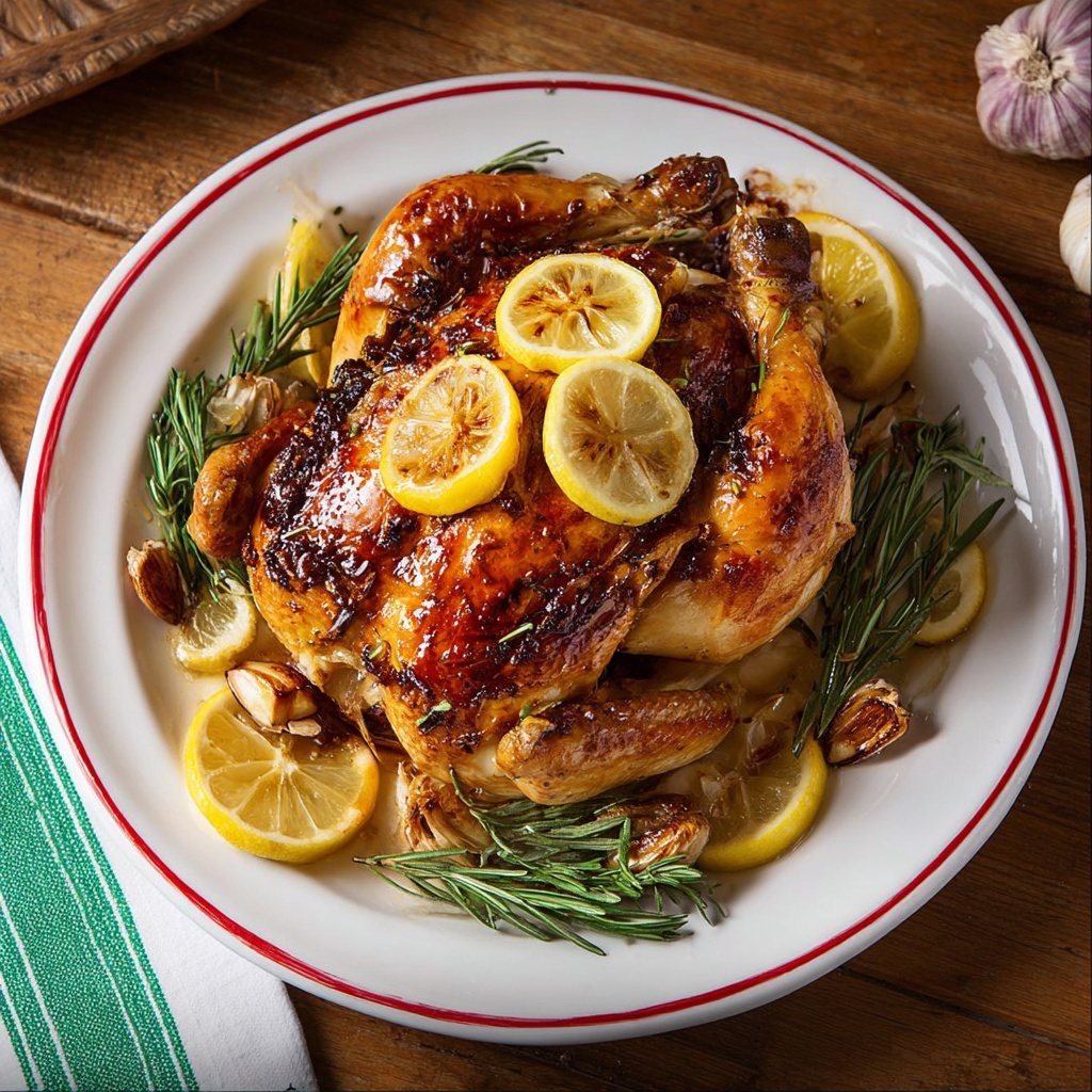 Holiday Roasted Whole Chicken with Garlic, Lemon, and Rosemary Recipe - Recipe Image