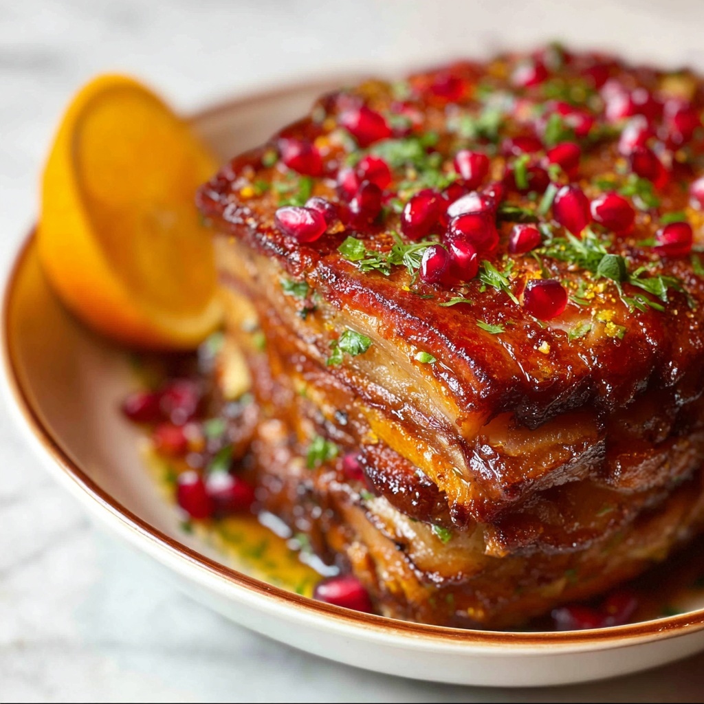 Orange Glazed Christmas Ham with Pomegranate Seeds Recipe - Recipe Image