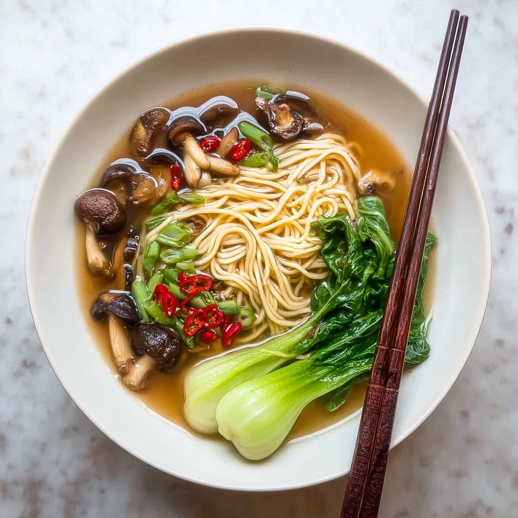 Udon Noodle Soup with Mushrooms and Baby Bok Choy Recipe - Recipe Image