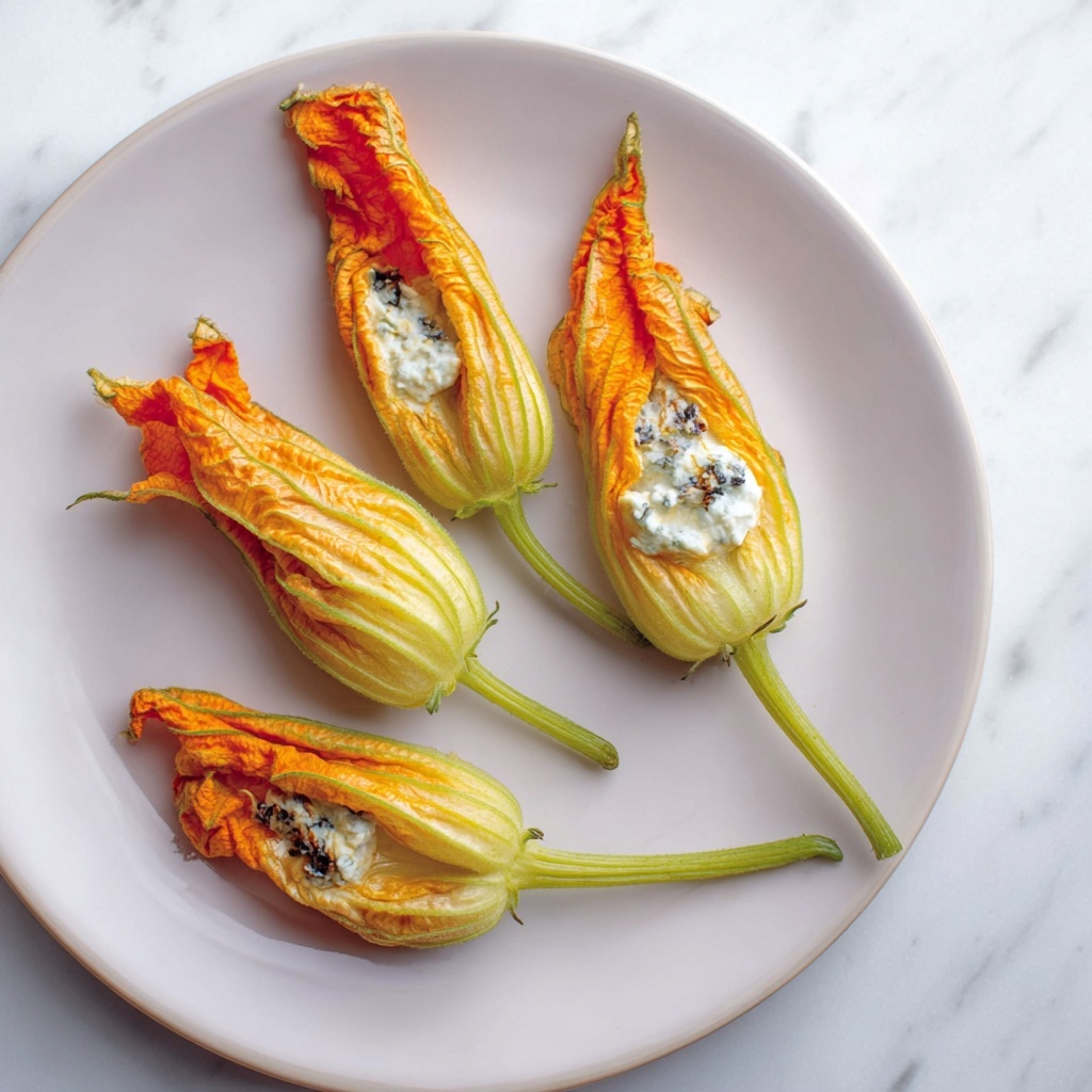 Stuffed Squash Blossoms with Goat's Cheese and Mustard Recipe - Recipe Image
