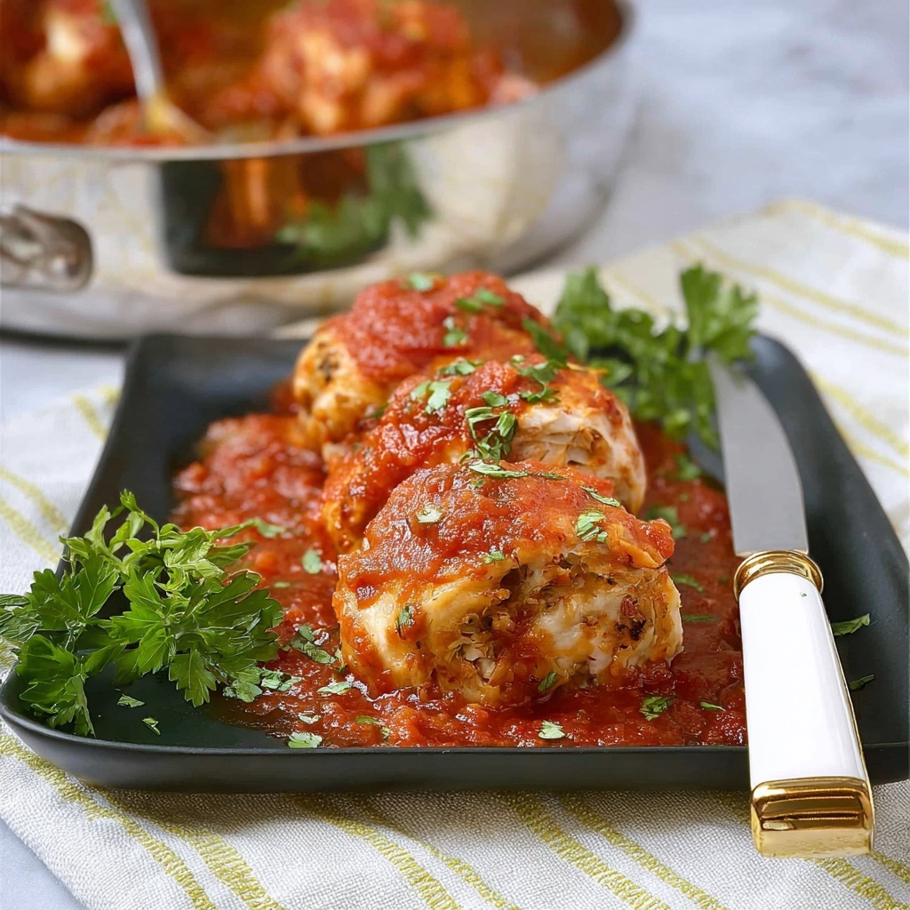 Pork Braciole with Cornbread-Parmesan Filling in Tomato Marinara Recipe - Recipe Image