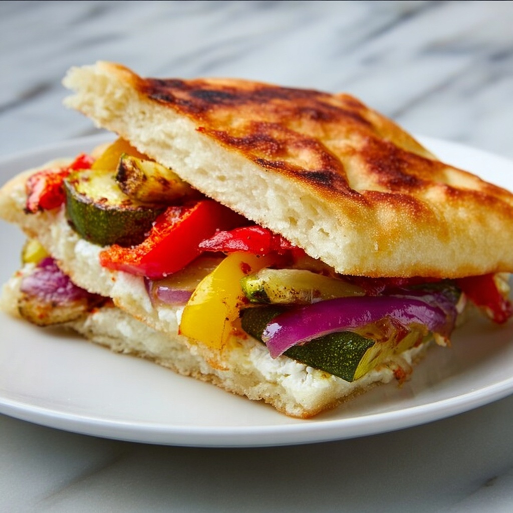 Grilled Squash, Red Pepper, and Feta Sandwich Recipe - Recipe Image