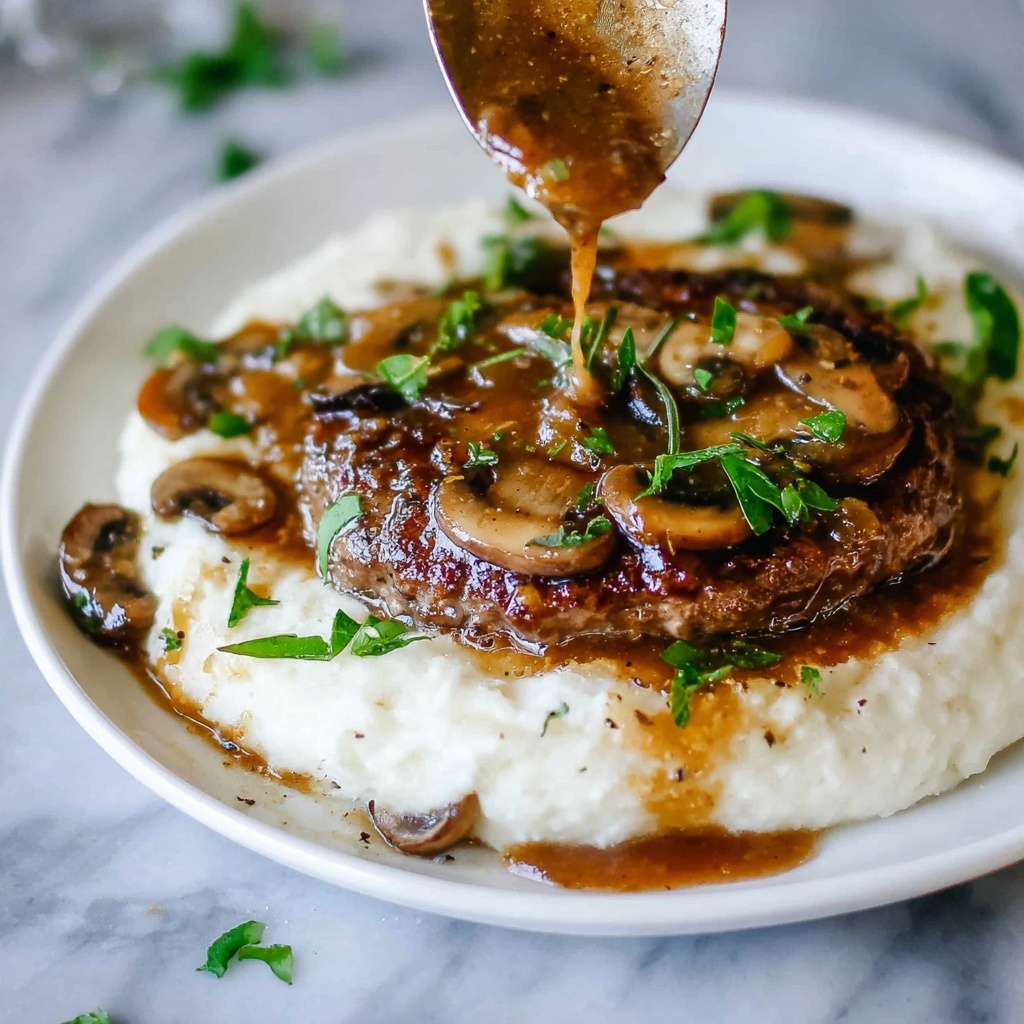 Easy Salisbury Steak with Mushroom Gravy and Creamy Mashed Potatoes Recipe - Recipe Image