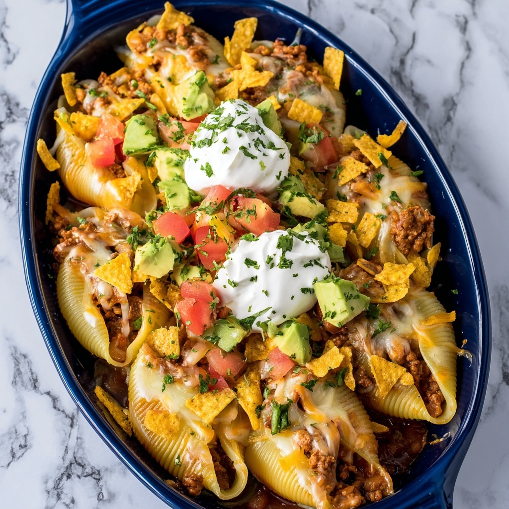 Mexican Stuffed Shells with Beef, Cheese, and Crispy Corn Chips Recipe - Recipe Image