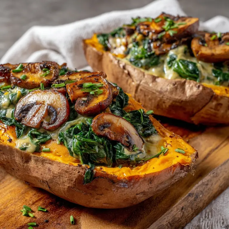 Creamy Mushroom and Spinach Stuffed Sweet Potatoes Recipe