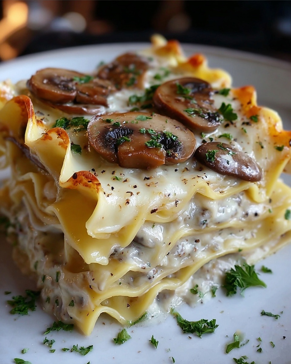 Mushroom Chicken Alfredo Lasagna Recipe - Recipe Image