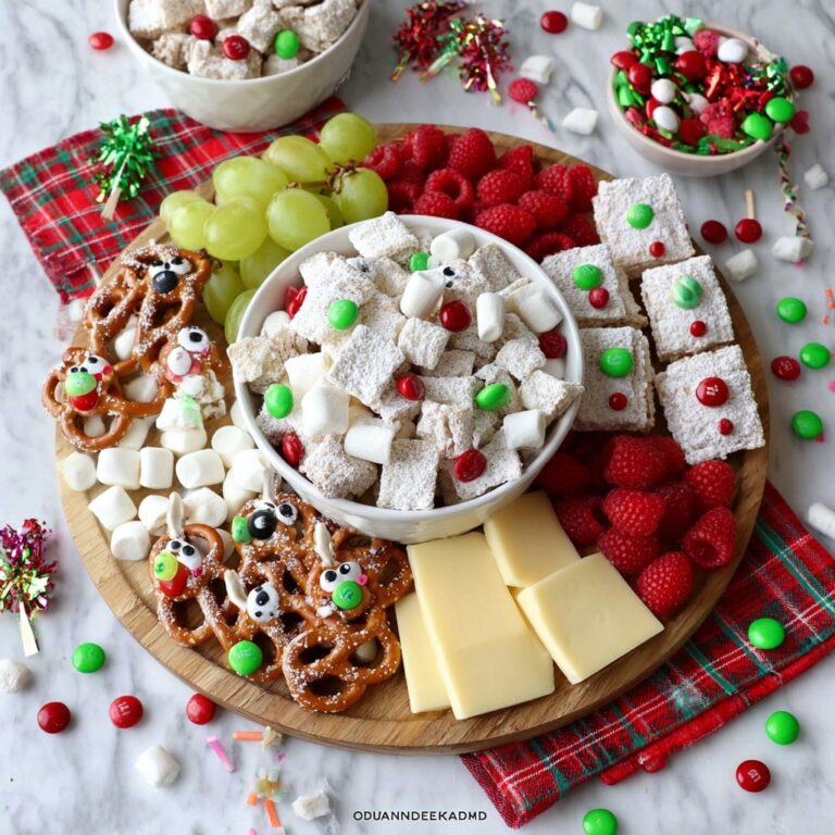 Festive Christmas Snack Board with Cookies, Pretzels, Fruit, and Candy Recipe