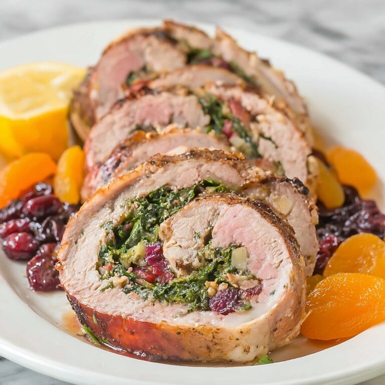 Stuffed Pork Tenderloin with Spinach, Dried Fruit, and Balsamic Glaze Recipe